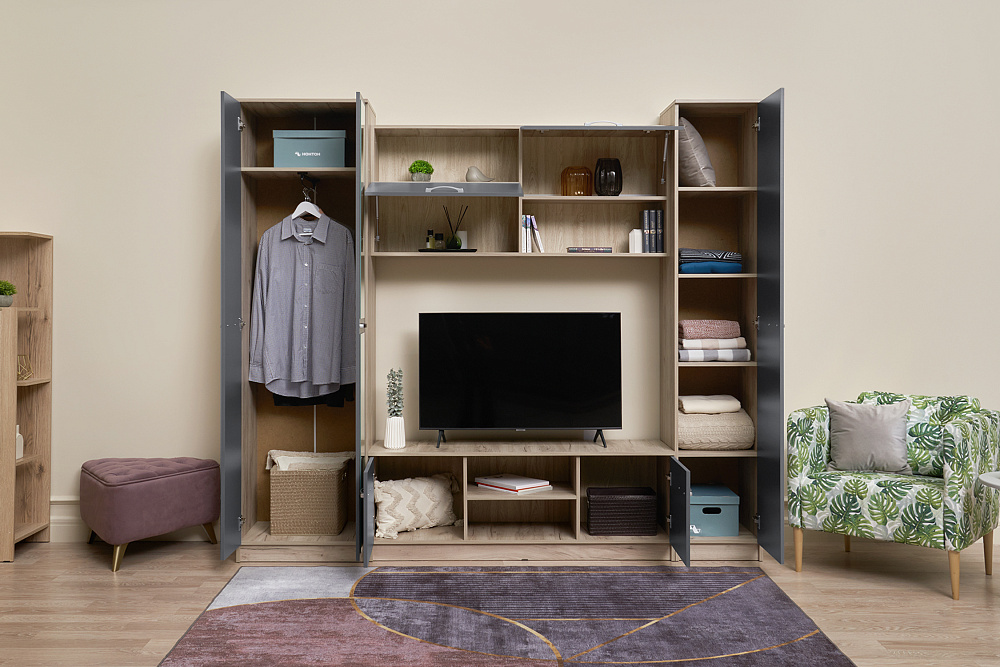 Гостиная Герда дуб крафт серый / серый графит