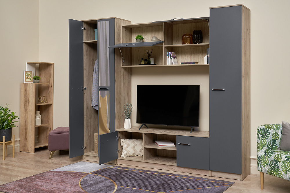 Гостиная Герда дуб крафт серый / серый графит