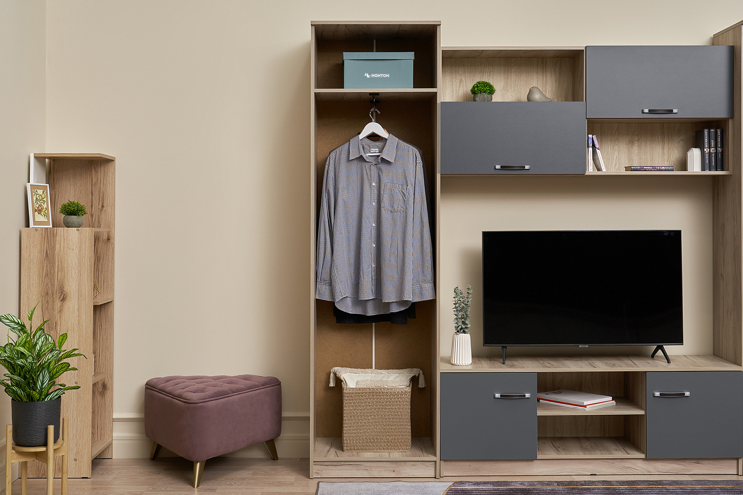 Гостиная Герда дуб крафт серый / серый графит