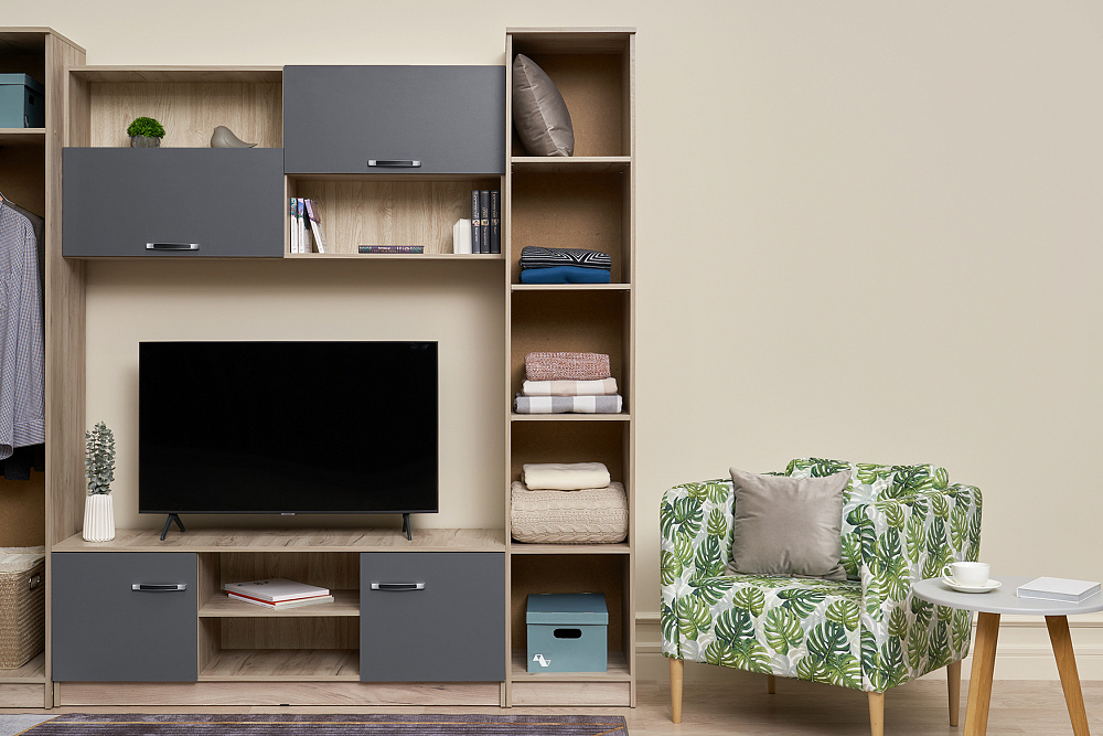 Гостиная Герда дуб крафт серый / серый графит