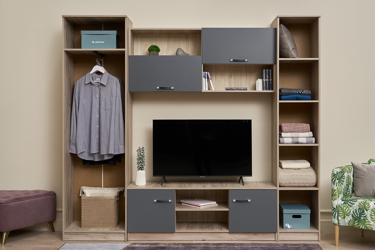 Гостиная Герда дуб крафт серый / серый графит