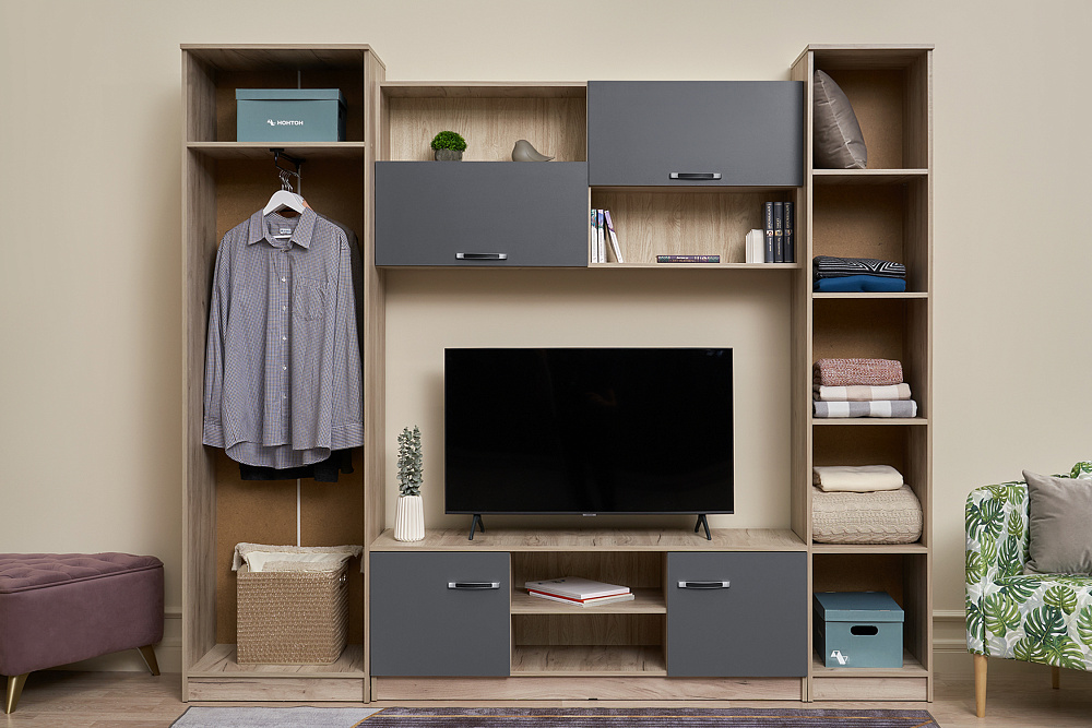 Гостиная Герда дуб крафт серый / серый графит