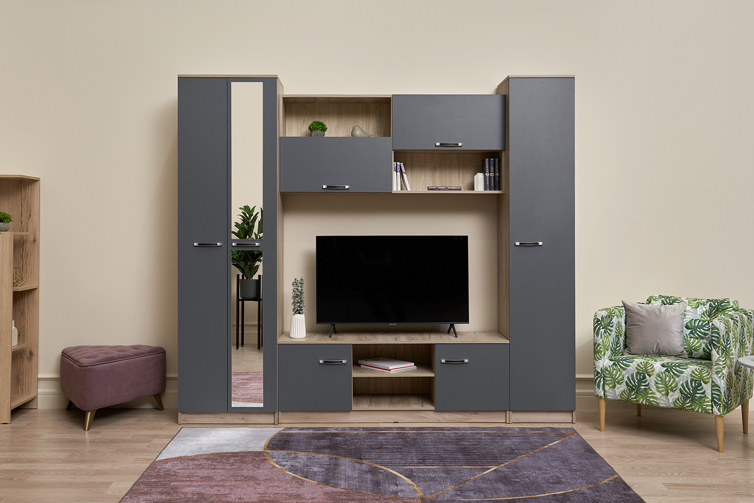 Гостиная Герда дуб крафт серый / серый графит