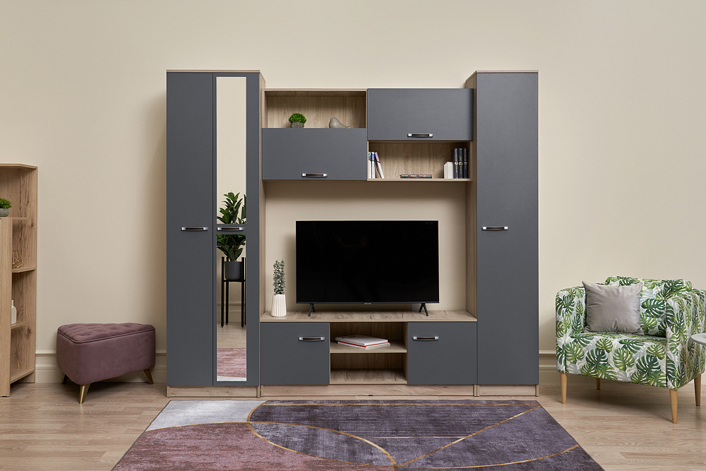 Гостиная Герда дуб крафт серый / серый графит