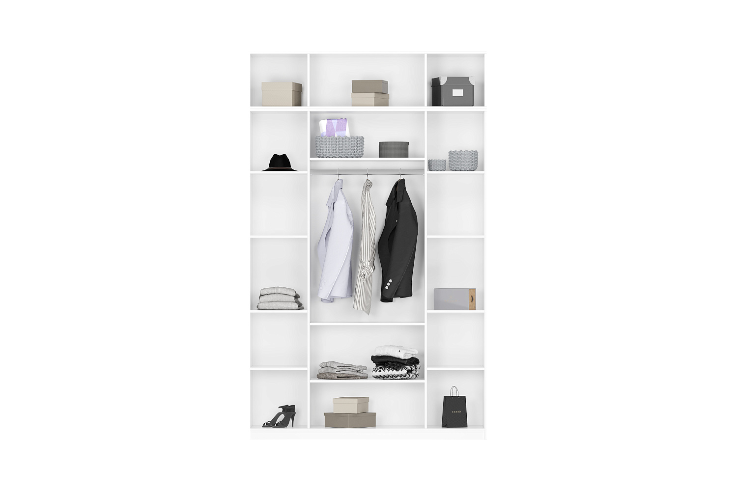 Шкаф 4-х створчатый Тивина с антресолью белый текстурный