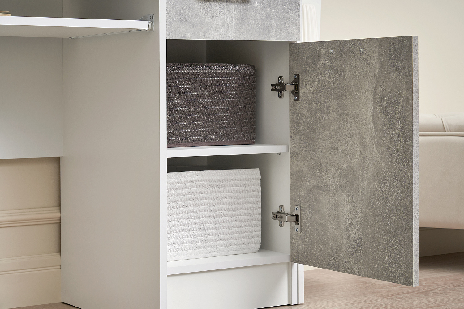 Стенка Юниор-2 Лофт бетон светлый / белый