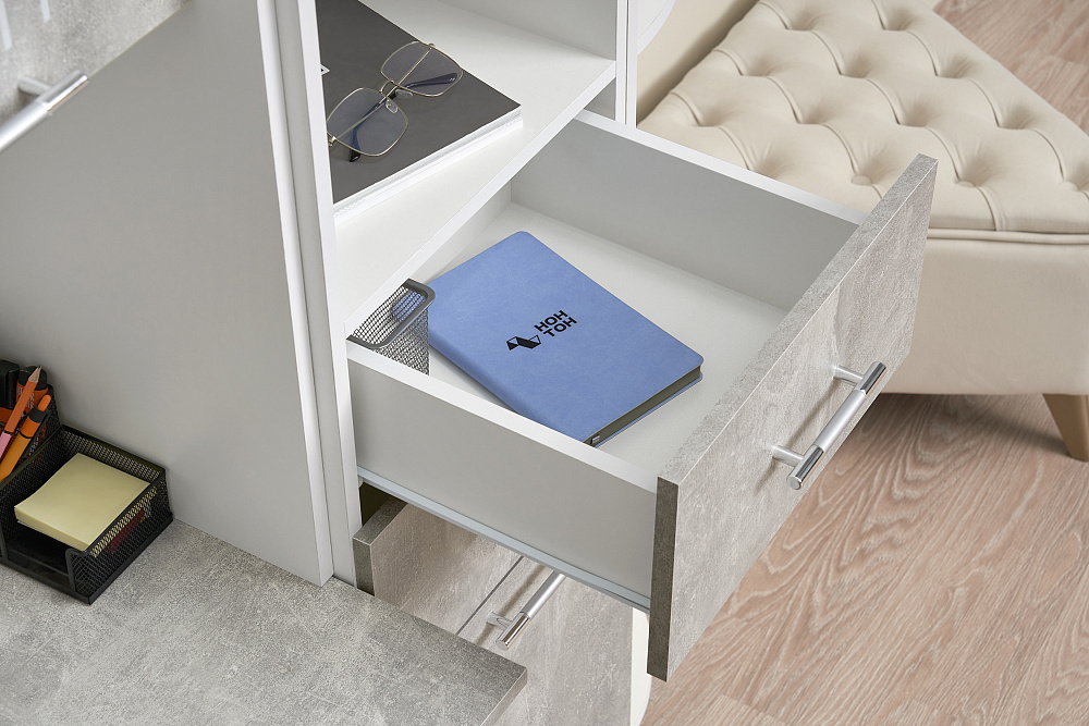 Стенка Юниор-2 Лофт бетон светлый / белый