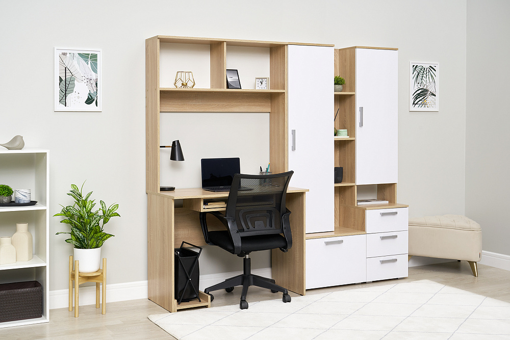 Стол компьютерный №6 белый глянцевый / дуб сонома