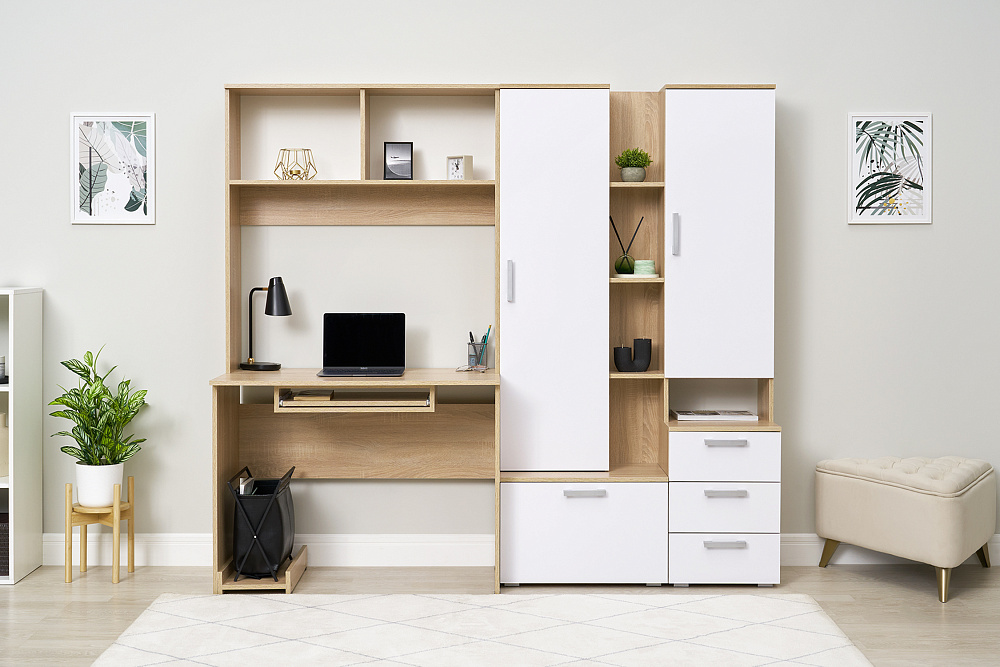 Стол компьютерный №6 белый глянцевый / дуб сонома