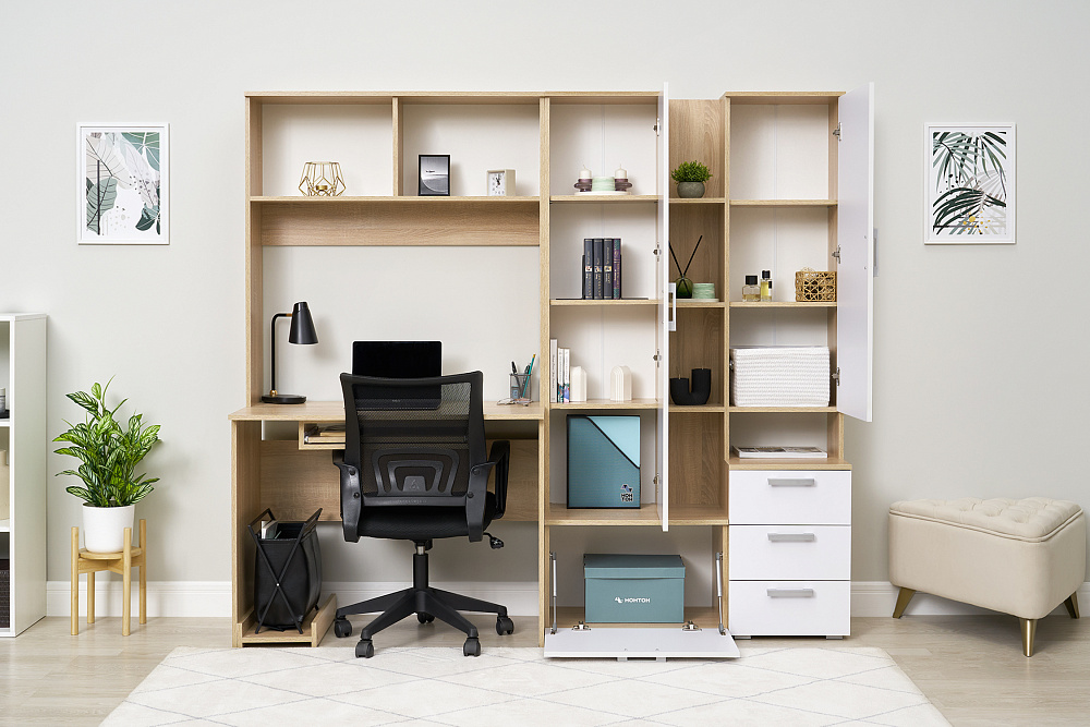 Стол компьютерный №6 белый глянцевый / дуб сонома