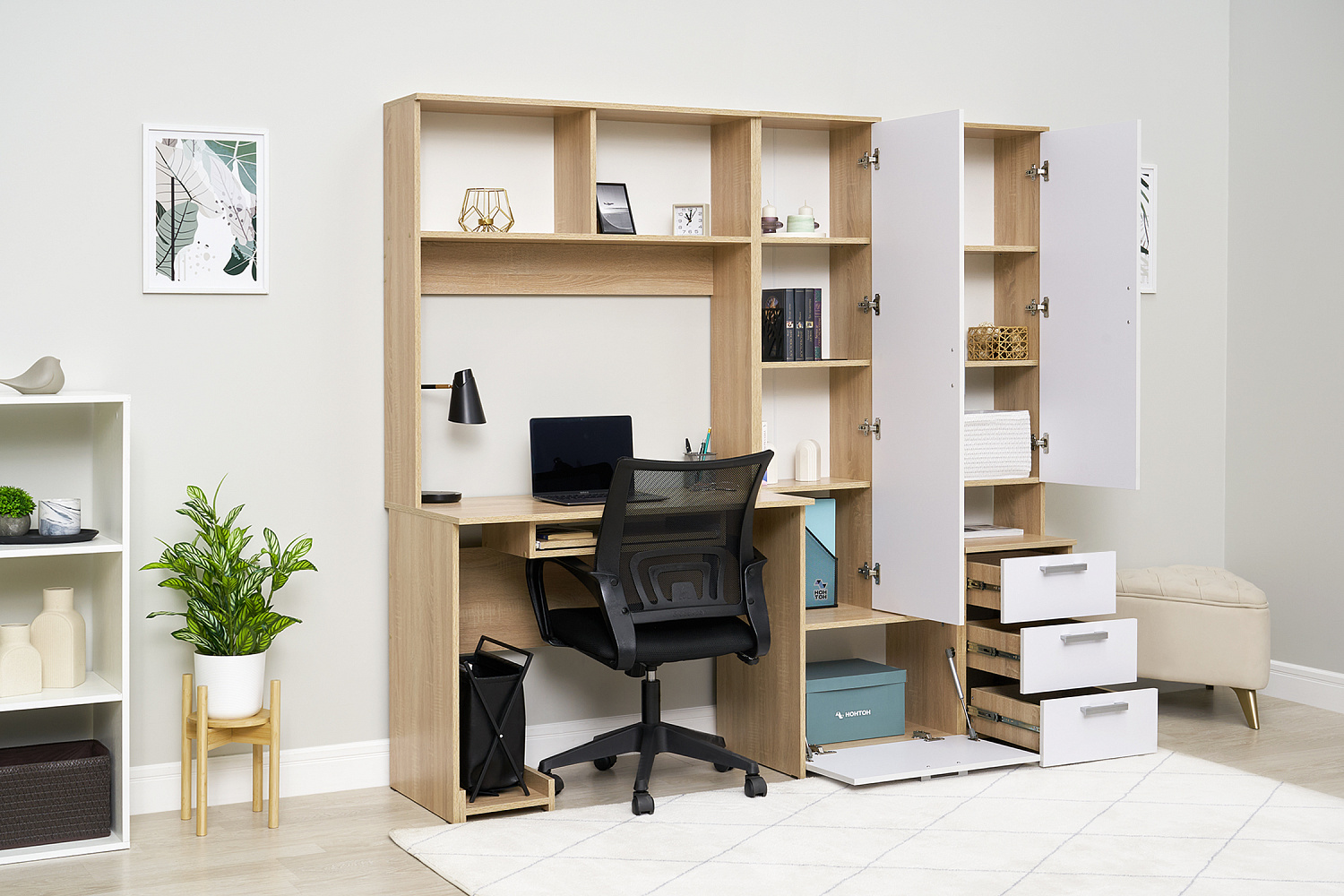 Стол компьютерный №6 белый глянцевый / дуб сонома