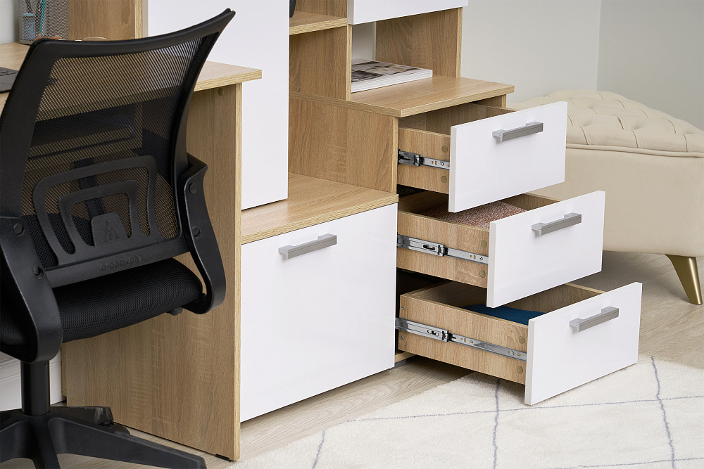 Стол компьютерный №6 белый глянцевый / дуб сонома