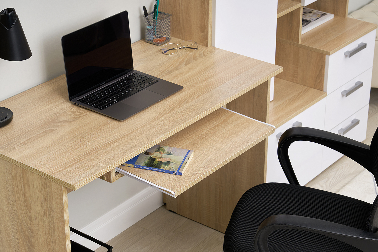 Стол компьютерный №6 белый глянцевый / дуб сонома