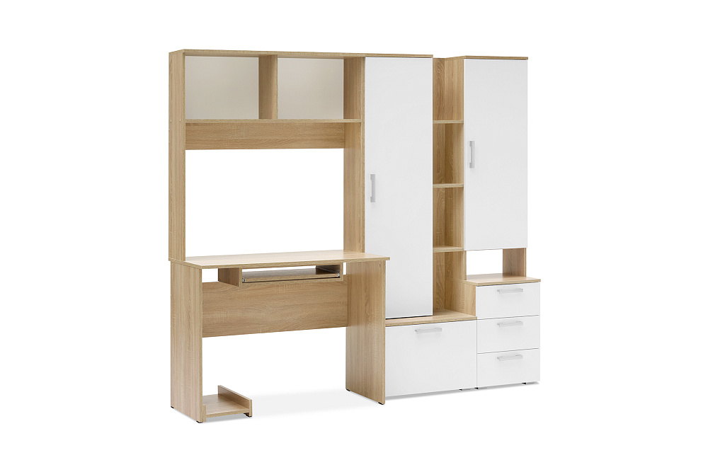 Стол компьютерный №6 белый глянцевый / дуб сонома