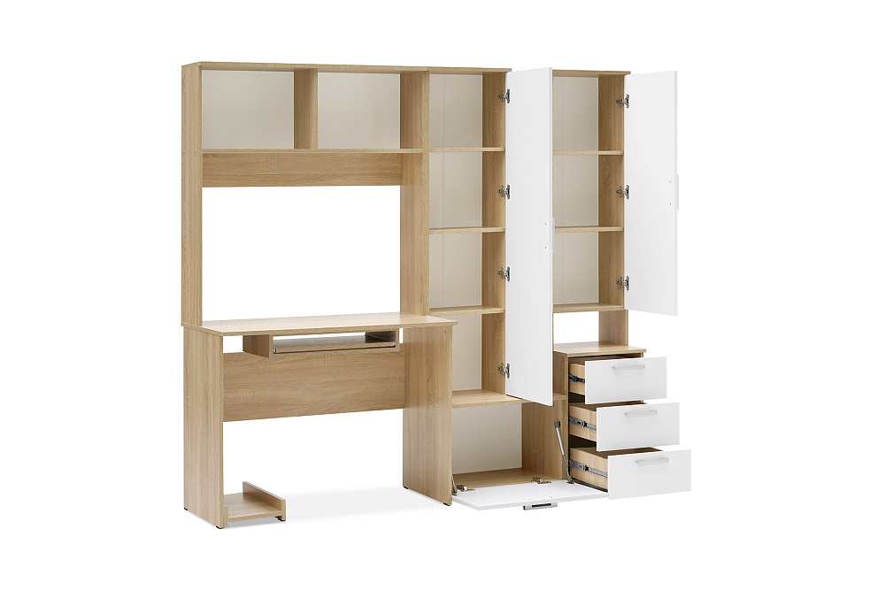 Стол компьютерный №6 белый глянцевый / дуб сонома