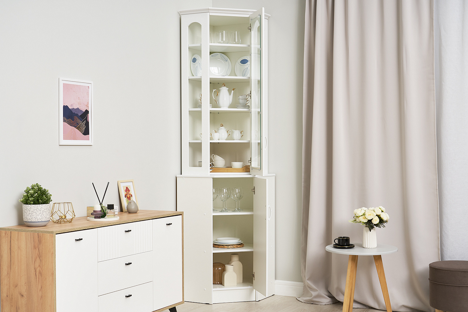 Буфет Констанция угловой белый матовый