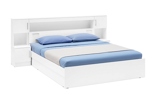 Кровать Бассо 1.6 м с надстройкой и тумбами белый