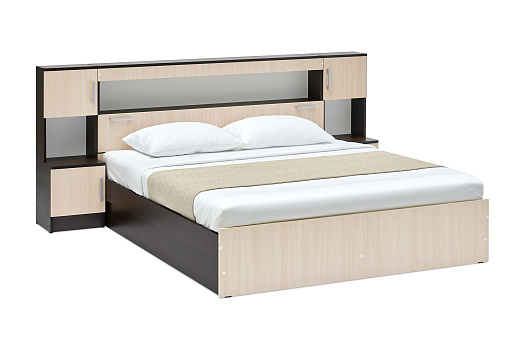Кровать Бассо 1.6 м с надстройкой и тумбами венге / дуб беленый