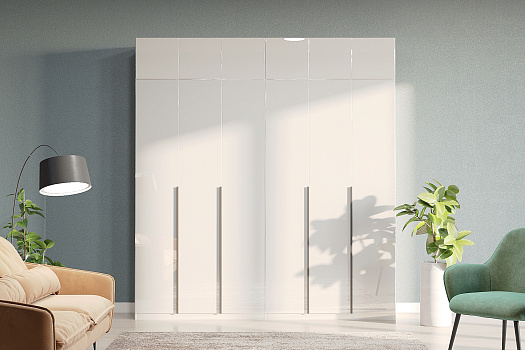 Комплект шкафов Тивина 2.4 м с антресолью белый / белый глянец