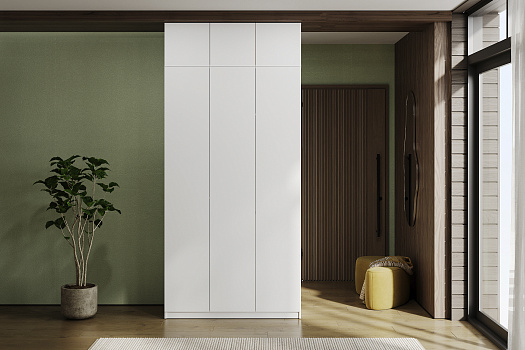 Шкаф 3-х створчатый Скайвуд с антресолью белый текстурный