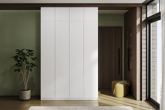 Шкаф 4-х створчатый Скайвуд с антресолью белый текстурный