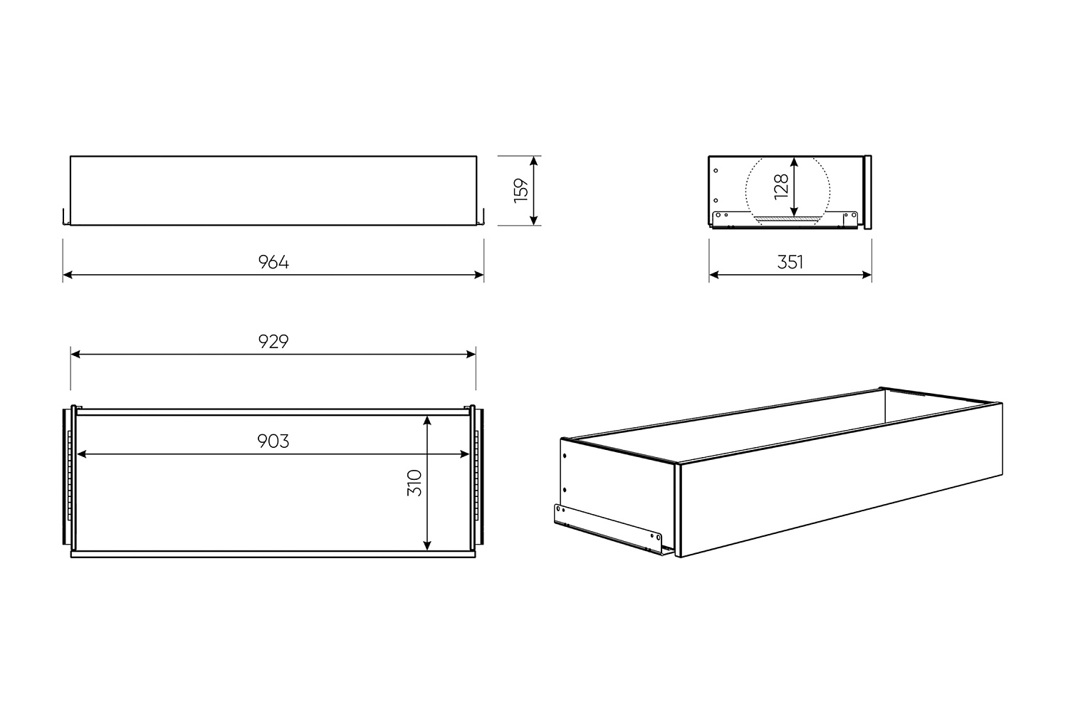 Ящик выдвижной Макс 100х36 см серый