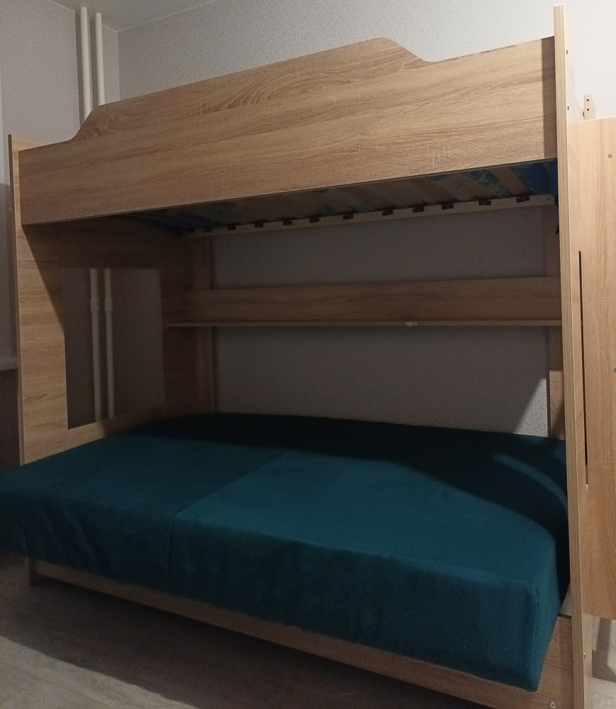 Двухъярусная кровать с диван-кроватью темно-серый / белый