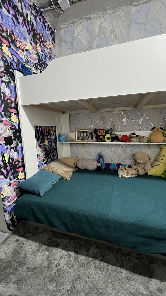 Двухъярусная кровать с диван-кроватью темно-серый / белый