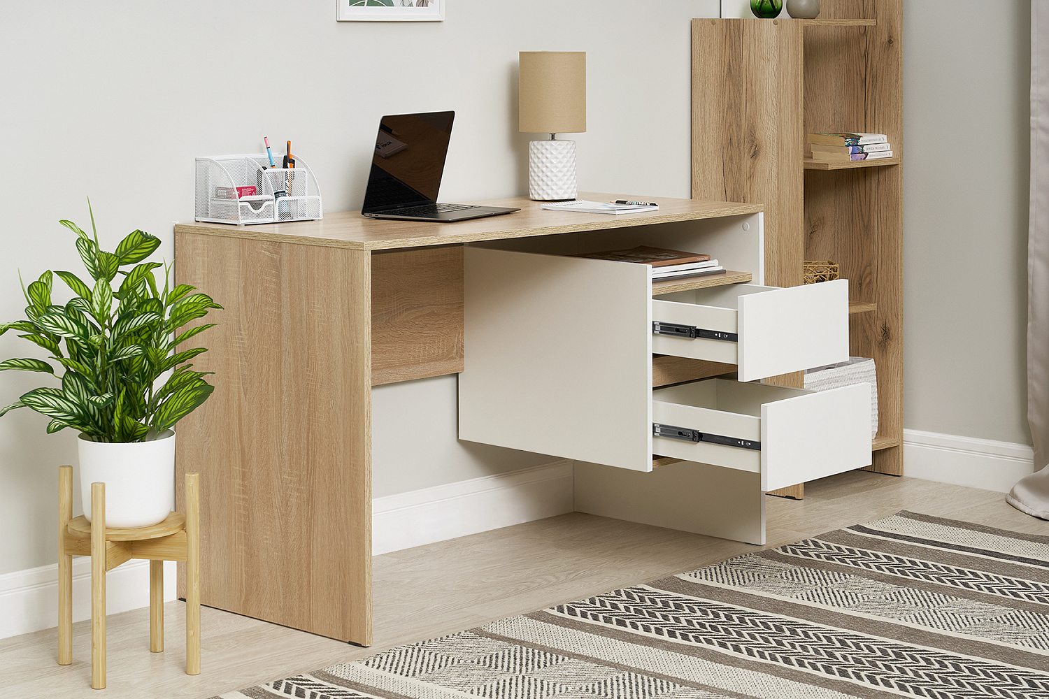 Стол компьютерный №9 дуб сонома / белый