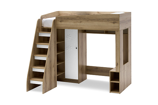 Кровать-чердак Киви белый / дуб делано