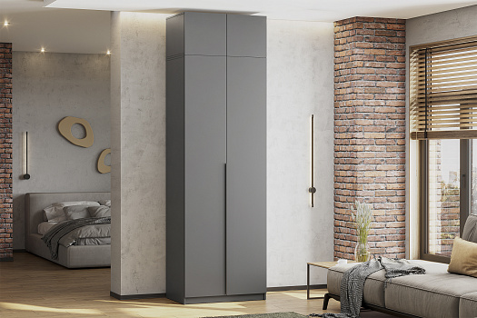 Шкаф 2-х створчатый Тивина с антресолью графит серый