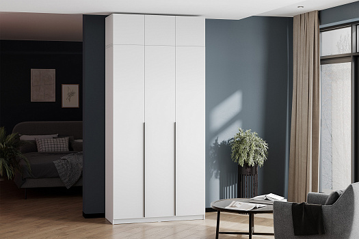 Шкаф 3-х створчатый Тивина с антресолью белый текстурный