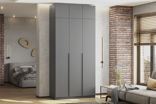 Шкаф 3-х створчатый Тивина с антресолью графит серый