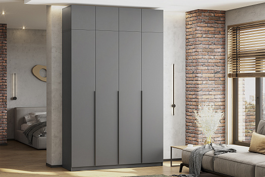 Шкаф 4-х створчатый Тивина с антресолью графит серый