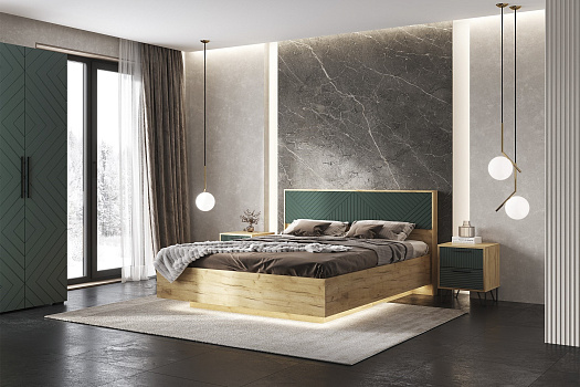 Спальня Флэш дуб крафт / браш мени грин