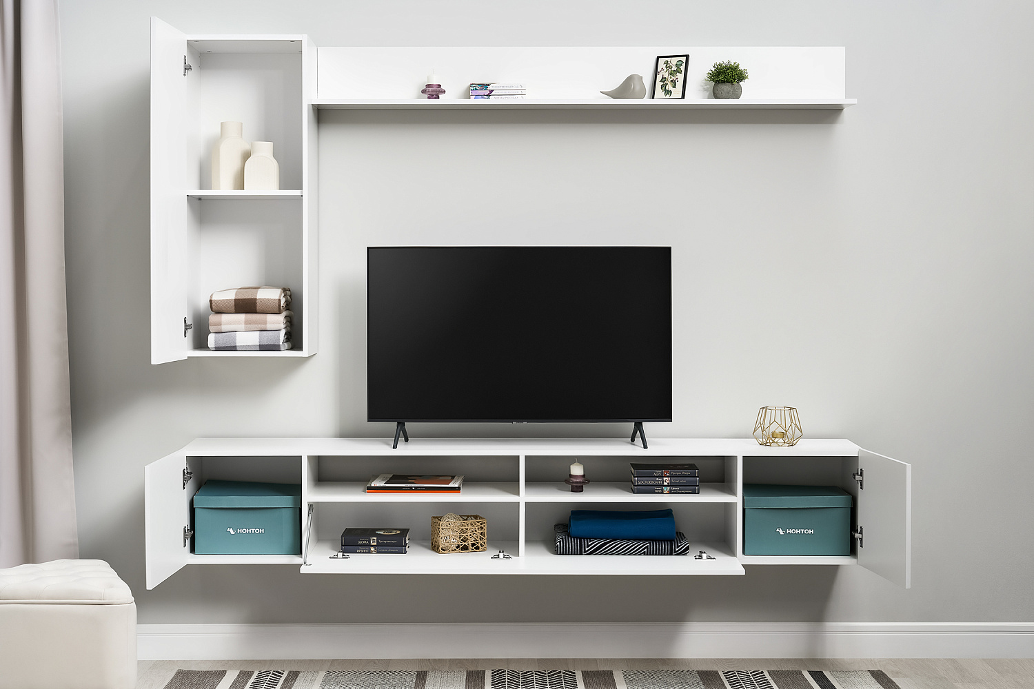 Стенка Соло-16 белый / белый глянец