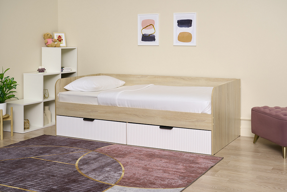 Кровать Норд Line КРД03-90 0.9 м дуб сонома / софт пломбир