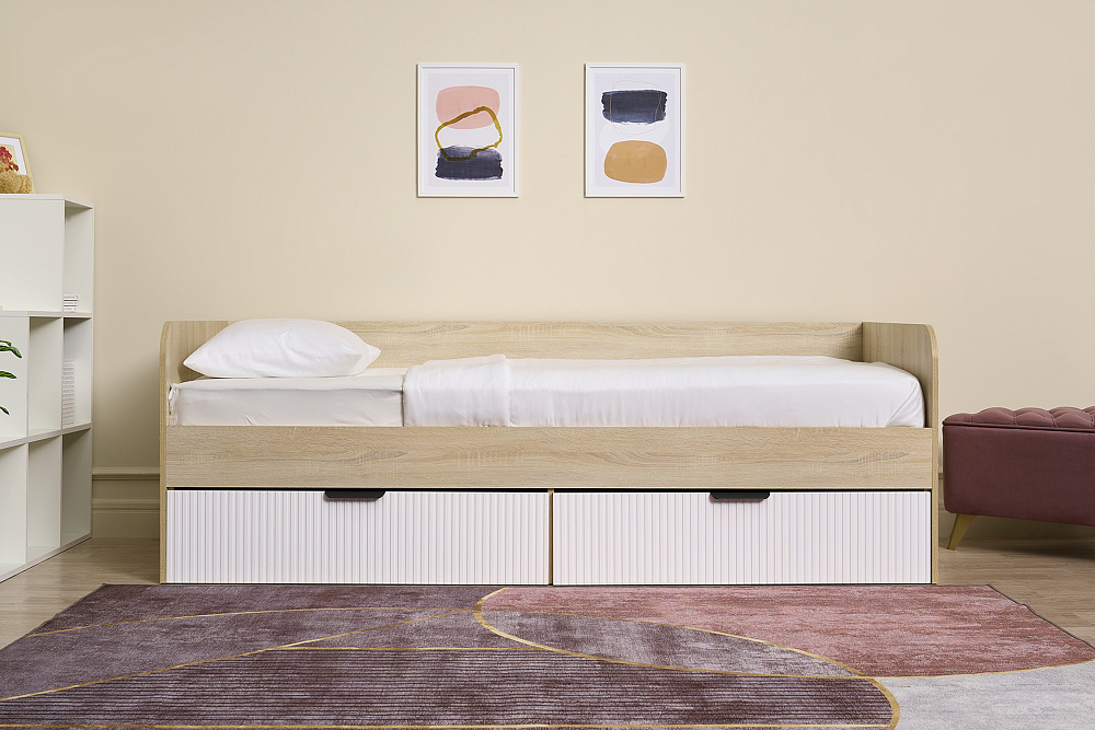 Кровать Норд Line КРД03-90 0.9 м дуб сонома / софт пломбир