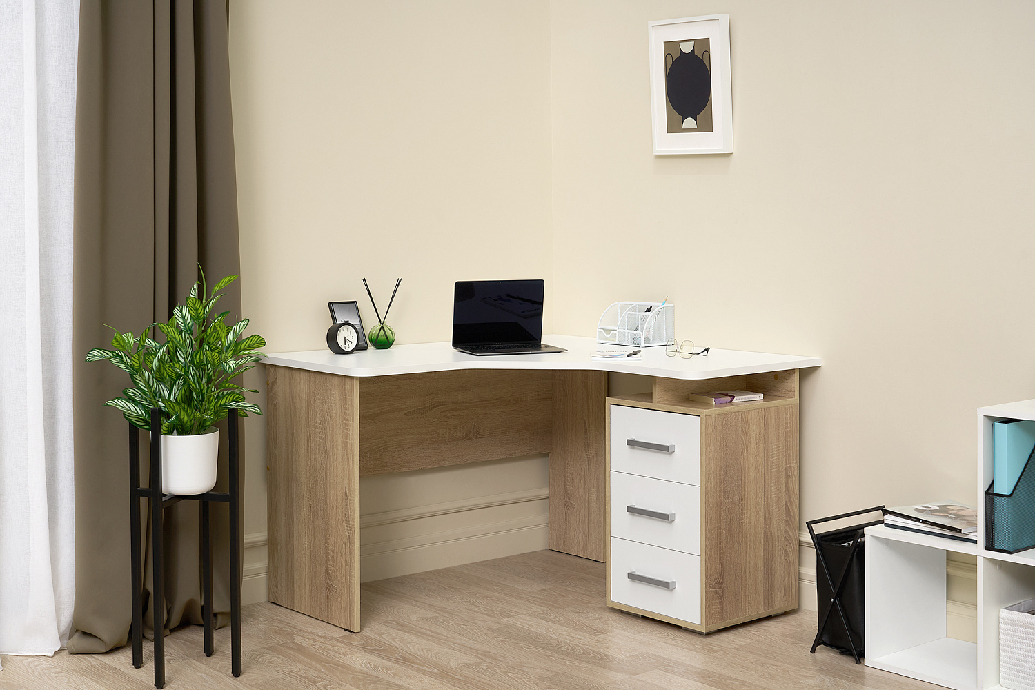 Стол компьютерный угловой Лайт-2 дуб сонома / белый