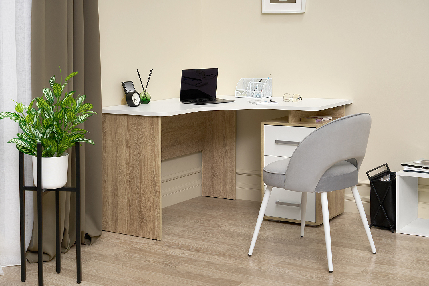 Стол компьютерный угловой Лайт-2 дуб сонома / белый