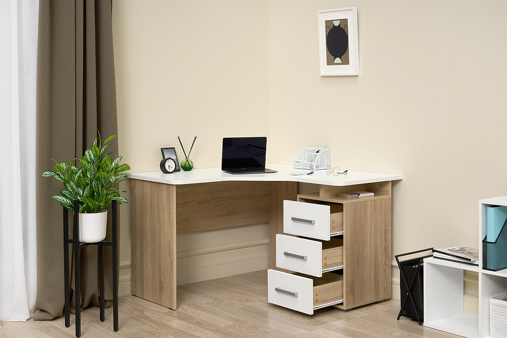 Стол компьютерный угловой Лайт-2 дуб сонома / белый