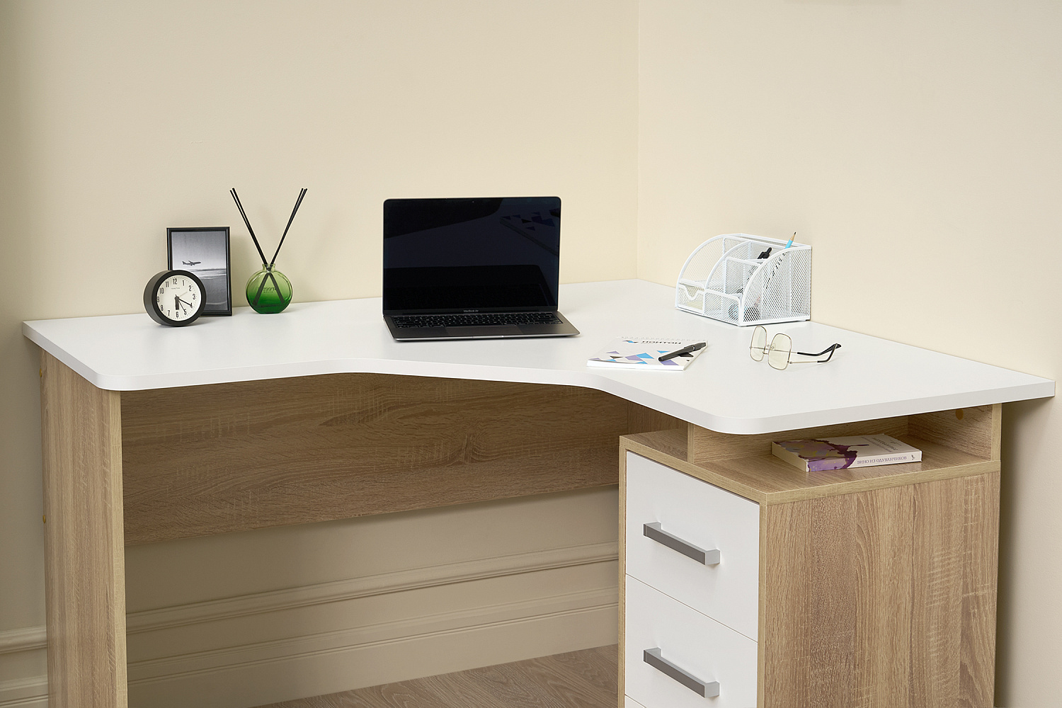 Стол компьютерный угловой Лайт-2 дуб сонома / белый