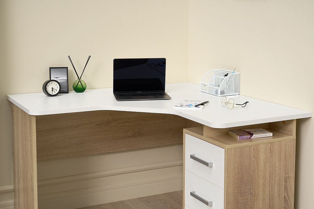 Стол компьютерный угловой Лайт-2 дуб сонома / белый