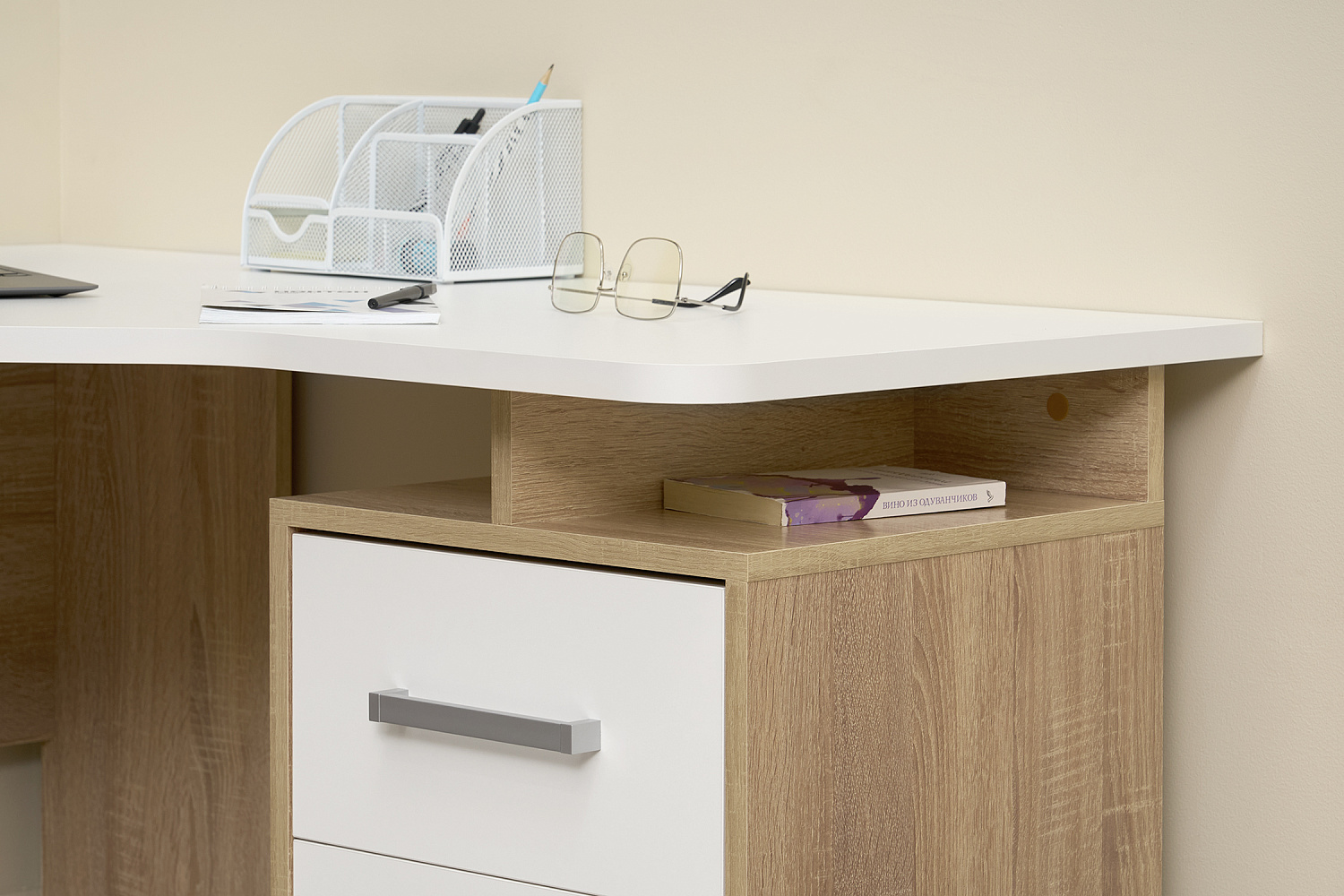 Стол компьютерный угловой Лайт-2 дуб сонома / белый