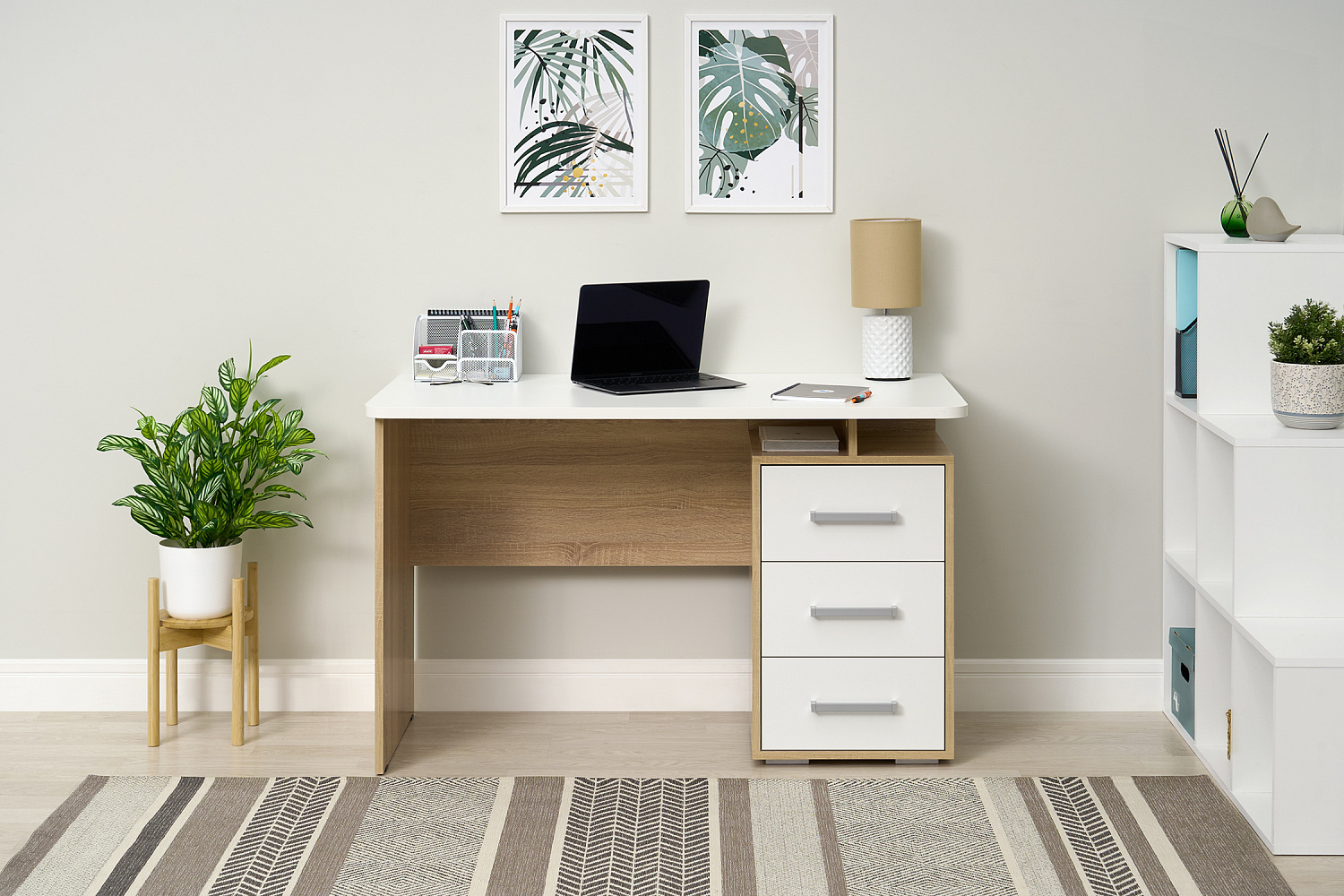 Стол компьютерный Лайт-2 дуб сонома / белый