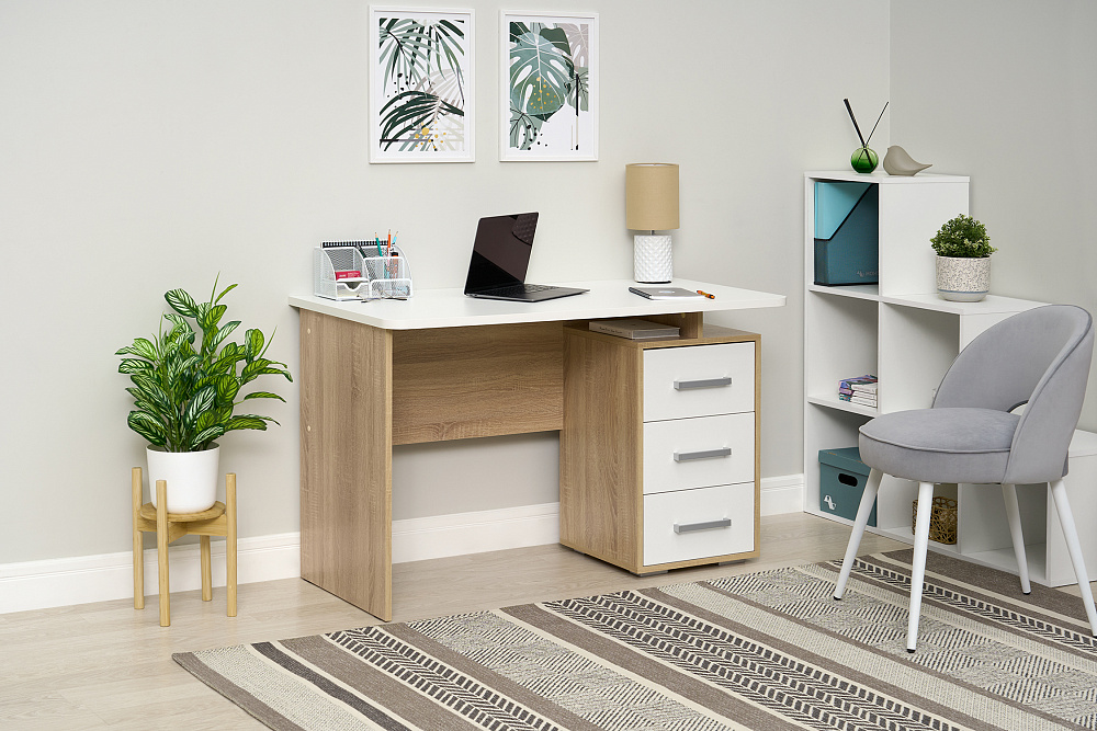 Стол компьютерный Лайт-2 дуб сонома / белый