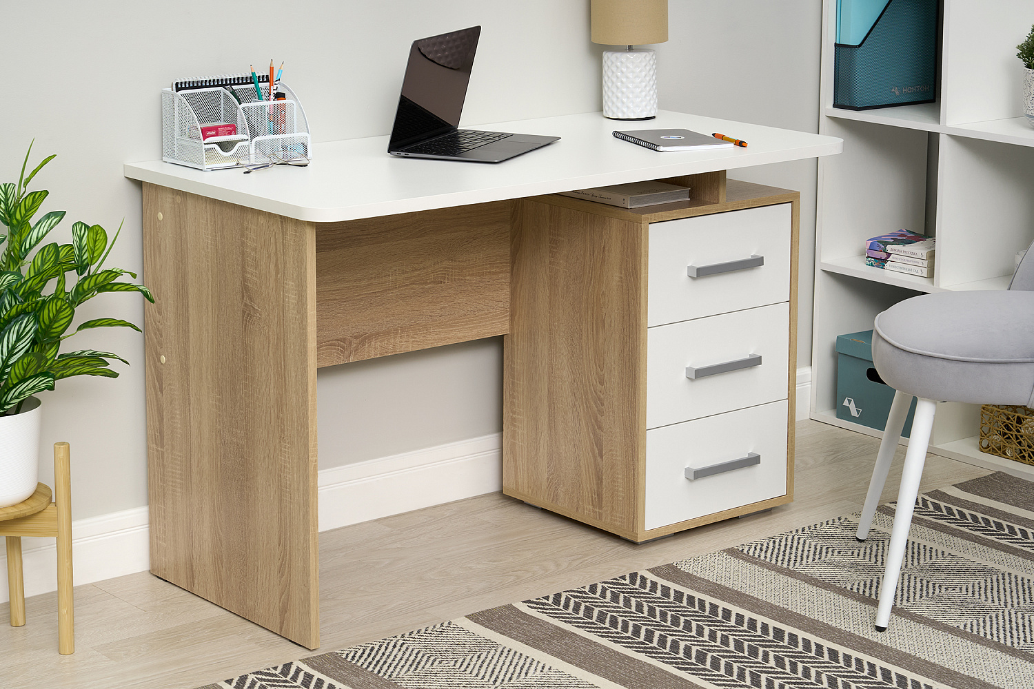 Стол компьютерный Лайт-2 дуб сонома / белый