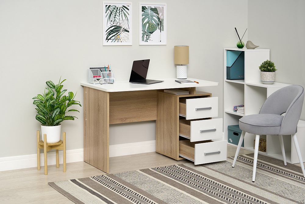 Стол компьютерный Лайт-2 дуб сонома / белый