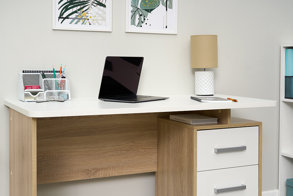 Стол компьютерный Лайт-2 дуб сонома / белый