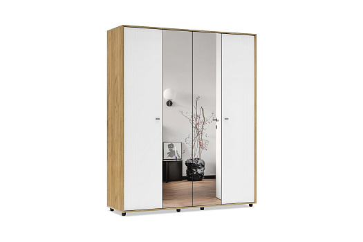 Шкаф 4-х створчатый Ливенто белый матовый / дуб золотой